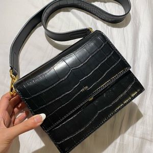JW Pei Mini Flap Bag Black Croc w/Straps